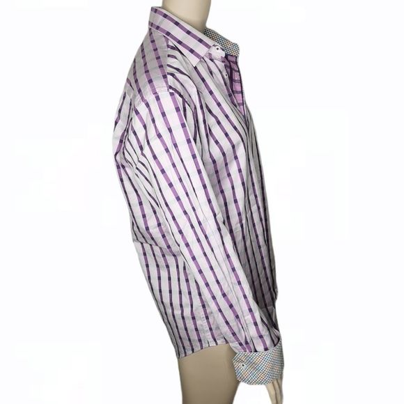 𝅺Bugatchi Uomo Mens Shirt Button Up Contrast Flip Cuff Cotton Casual Size Large - Picture 4 of 14